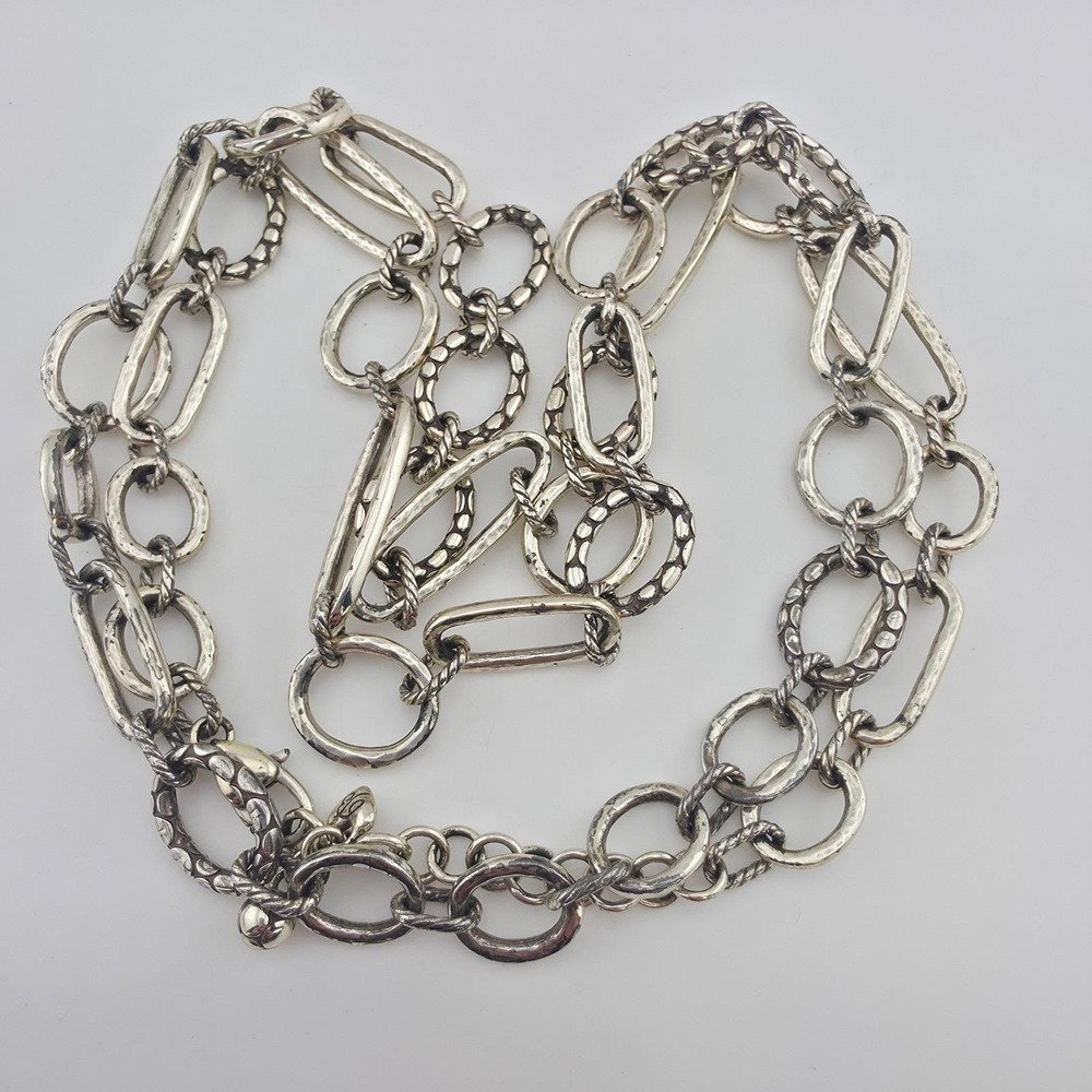 BRIGHTON 'Pebble' Long / Layer Necklace Hammered Oversized Link Silver Plate 38" - Picture 5 of 10